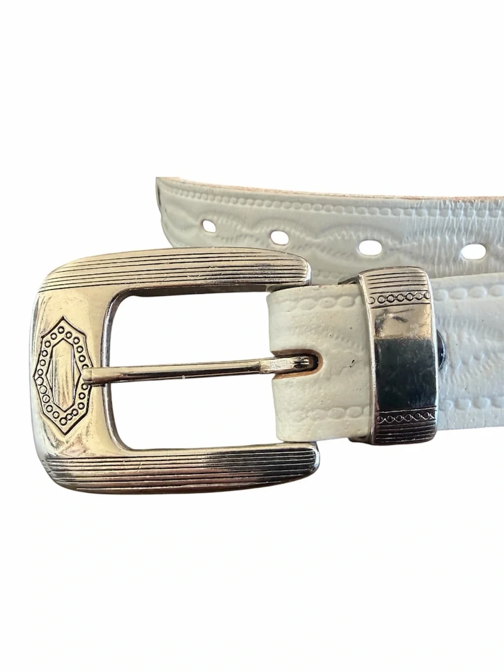 Vintage Gammishire White Leather Southwestern Beaded Belt